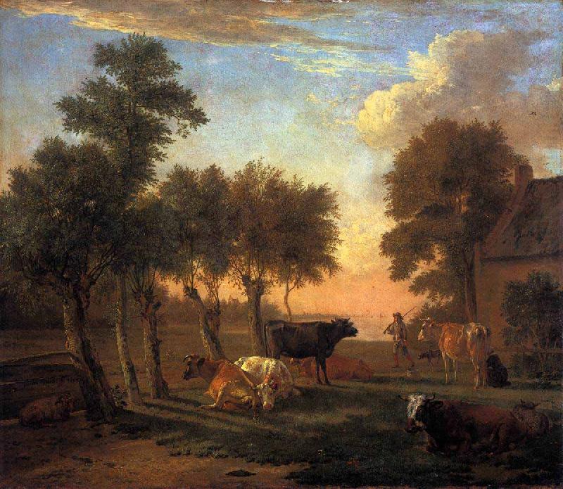 Cows in a meadow near a farm, paulus potter